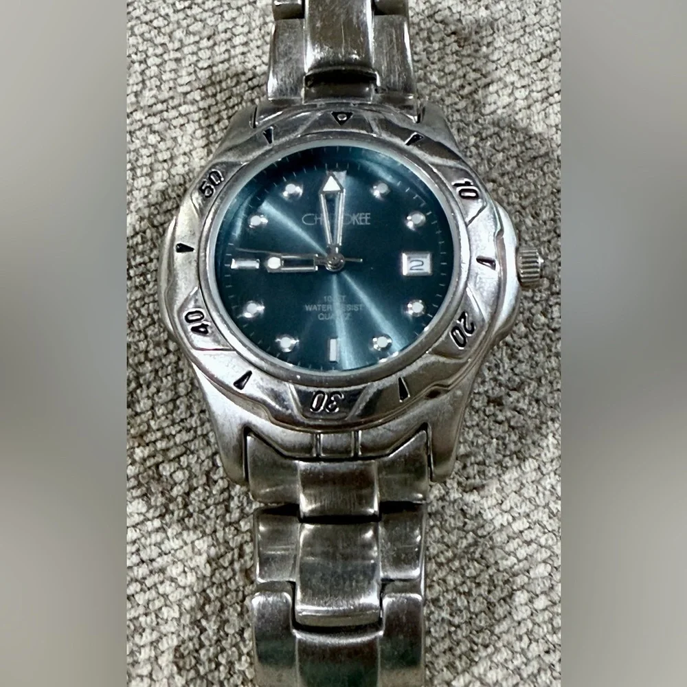 Cherokee Silver Stainless Steel Watch with Blue Dial